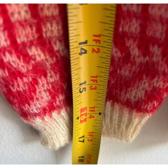 Vintage Wool Mohair Womens Cardigan Sweater Red White Knit Button Up Size M - Picture 8 of 9